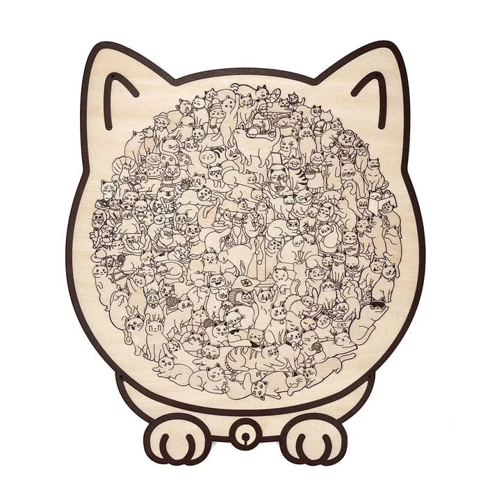 135-Piece Morandi-Colored Cat Shaped Wooden Jigsaw Puzzle