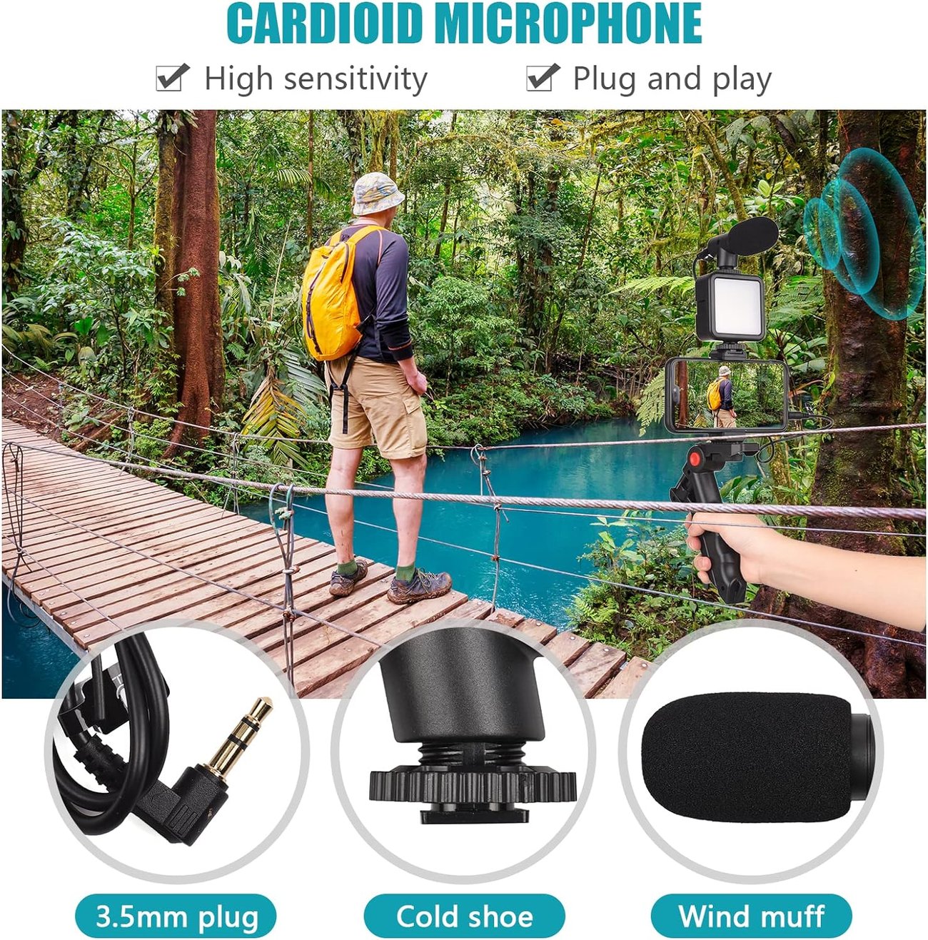 5 in 1 Vlogging Kit with Fill Light Microphone Tripod - 🔥Last Day 50% OFF🔥