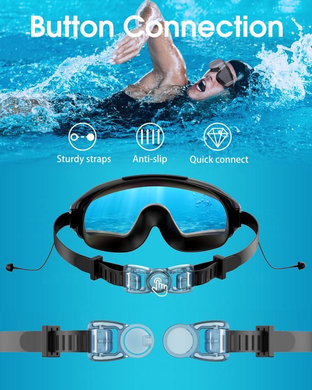 Windom Swim Goggles for Adults & Kids - Anti-Fog Full-Coverage, 3-Color UV Lens, Waterproof Earplugs & Nose Clip