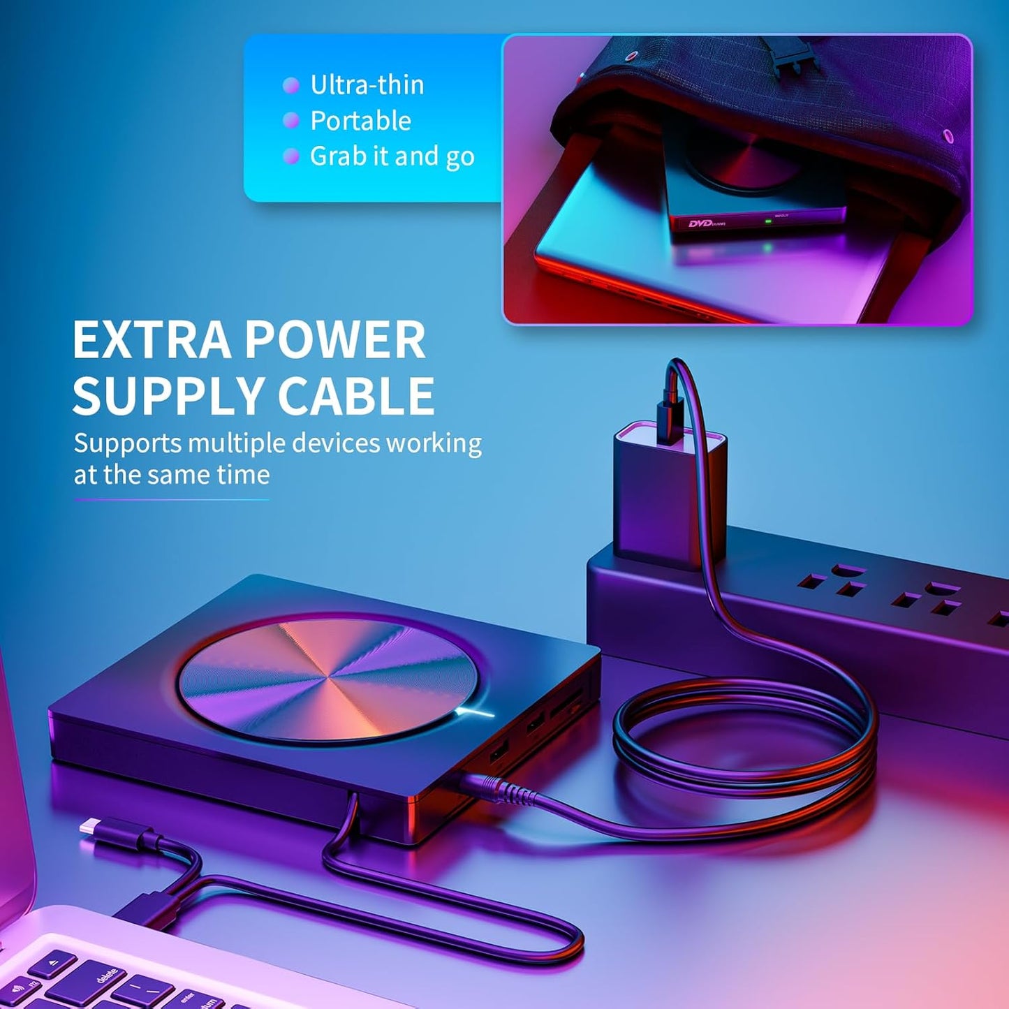 External USB-C 3.0 DVD/CD Drive – with SD/TF Card Reader & 2 USB Hub Ports for Mac, Windows, Linux