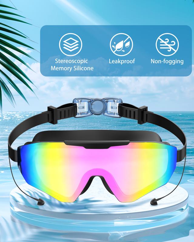 Windom Swim Goggles for Adults & Kids - Anti-Fog Full-Coverage, 3-Color UV Lens, Waterproof Earplugs & Nose Clip