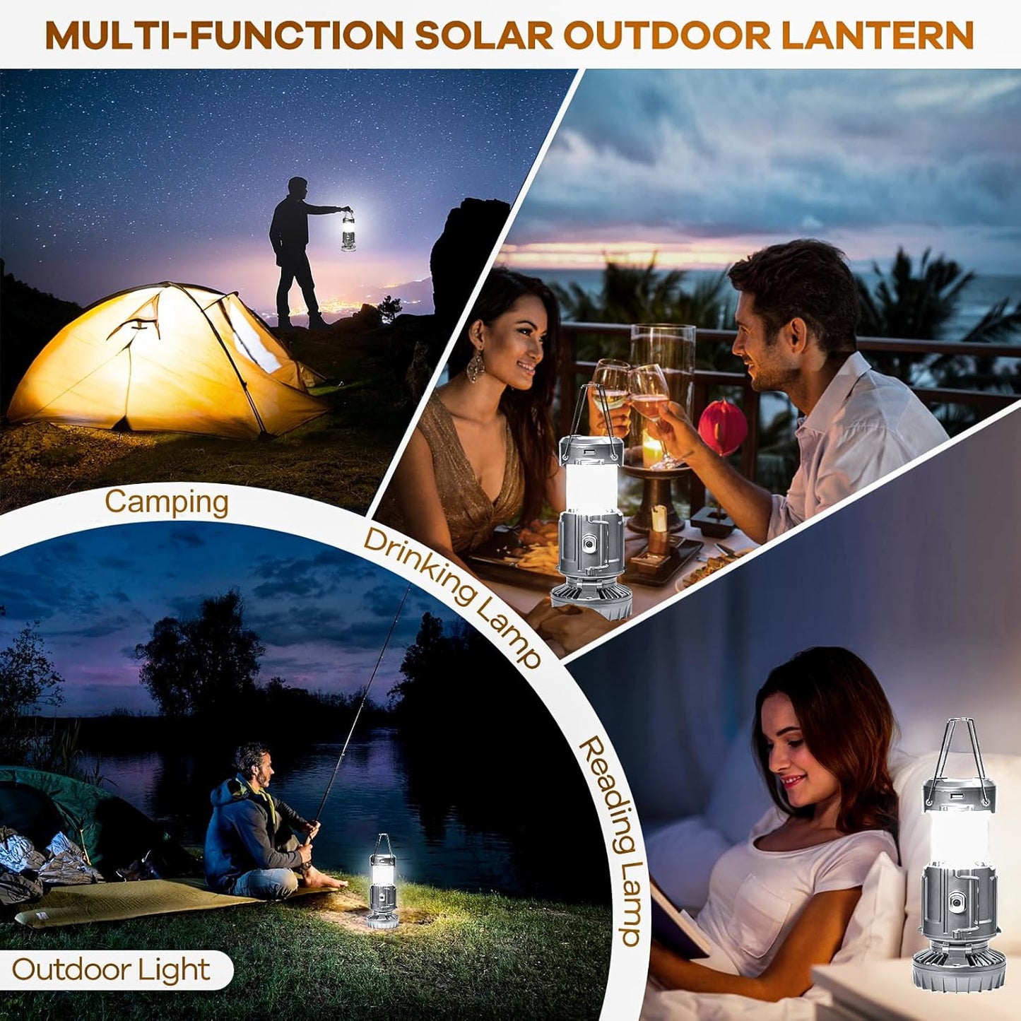Portable Solar Camping Lantern with Fan & Rechargeable Battery