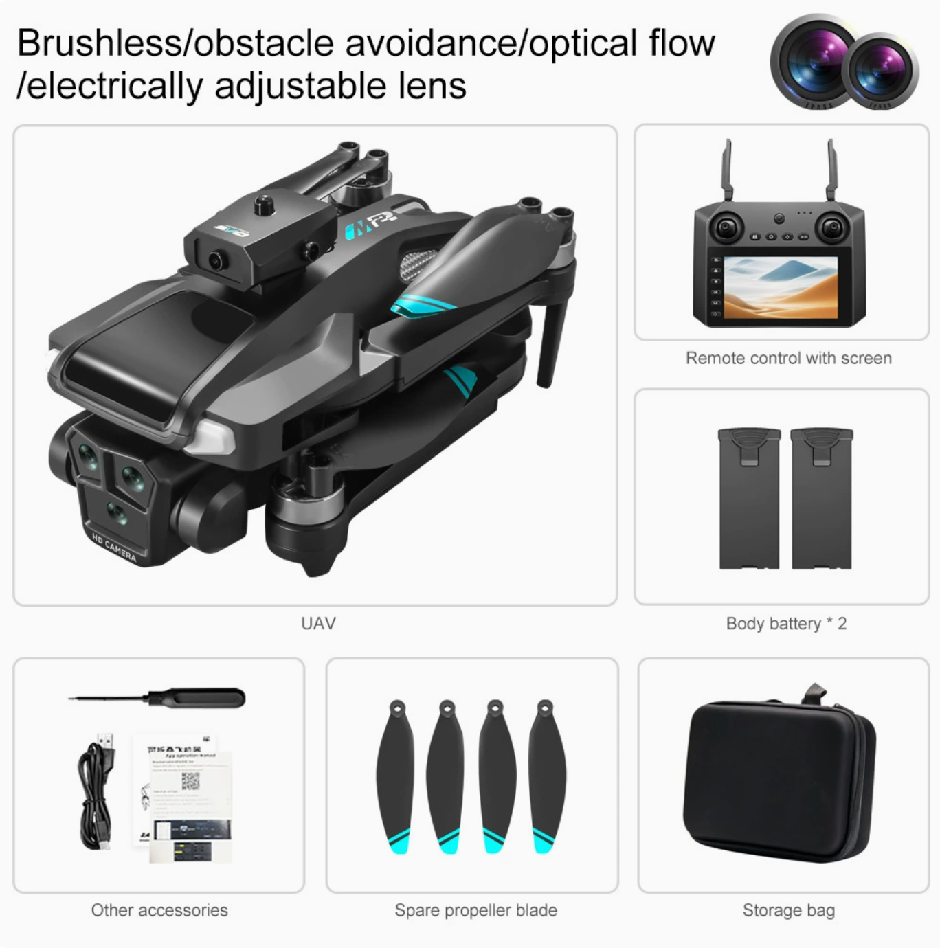 Zaho™ Drone WIFI FPV 4K Dual Camera Obstacle Avoidance 4.5" Screen