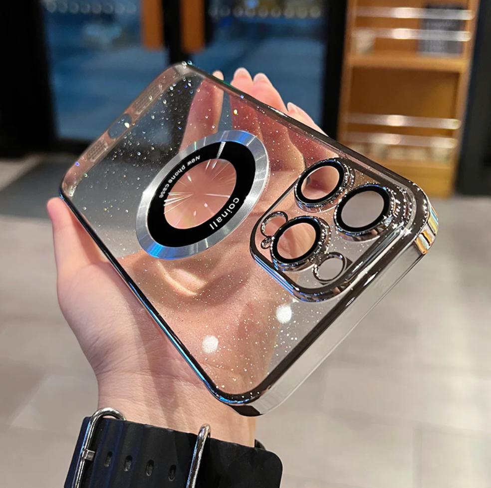 Electroplated glitter leaky label magnetic apple phone case