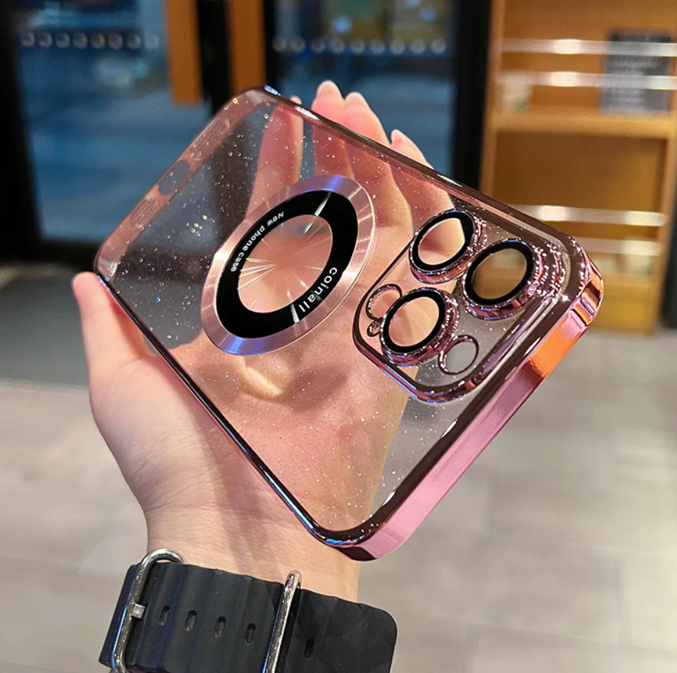Electroplated glitter leaky label magnetic apple phone case