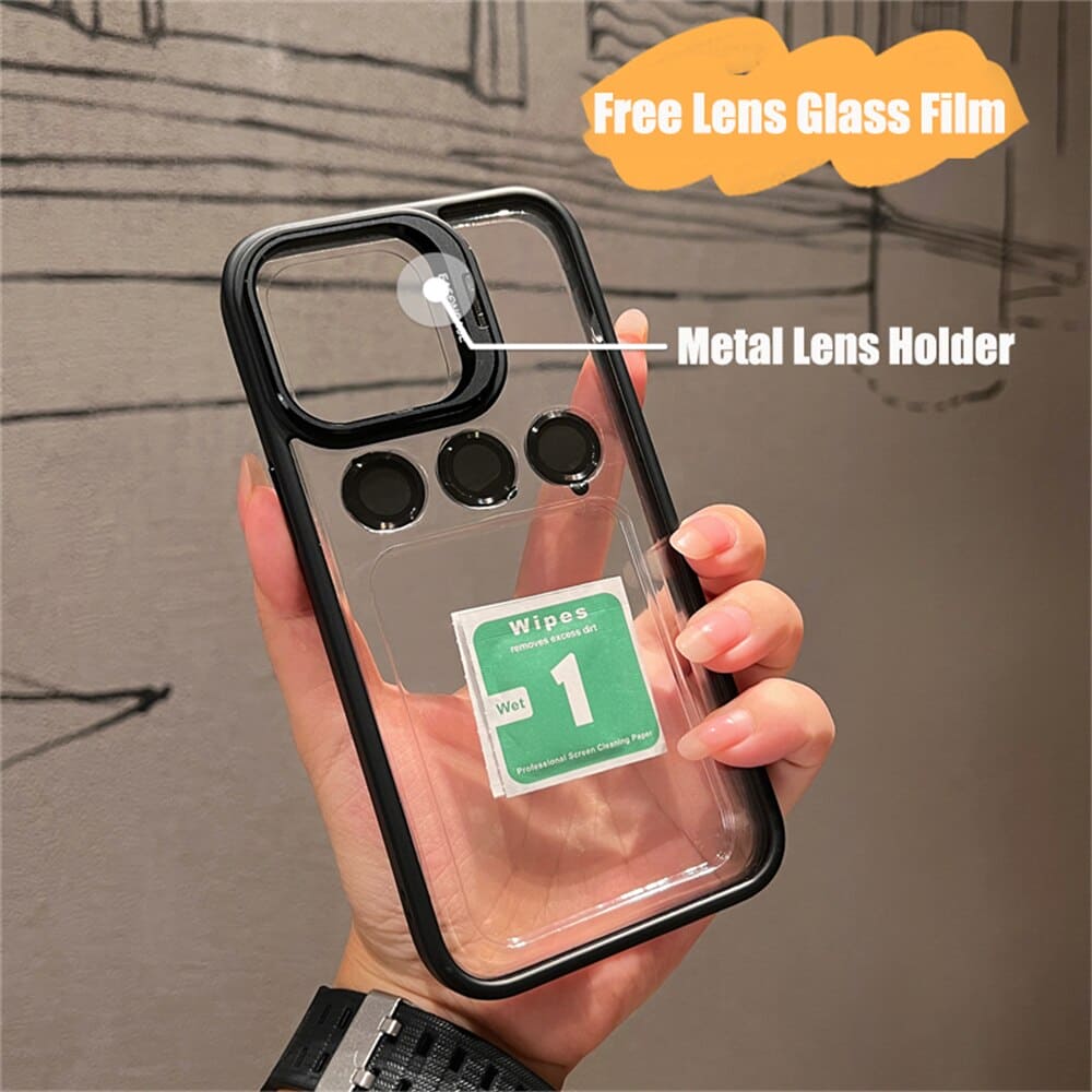 Transparent Cell Phone Holder + Lens Film Combo Cell Phone Case