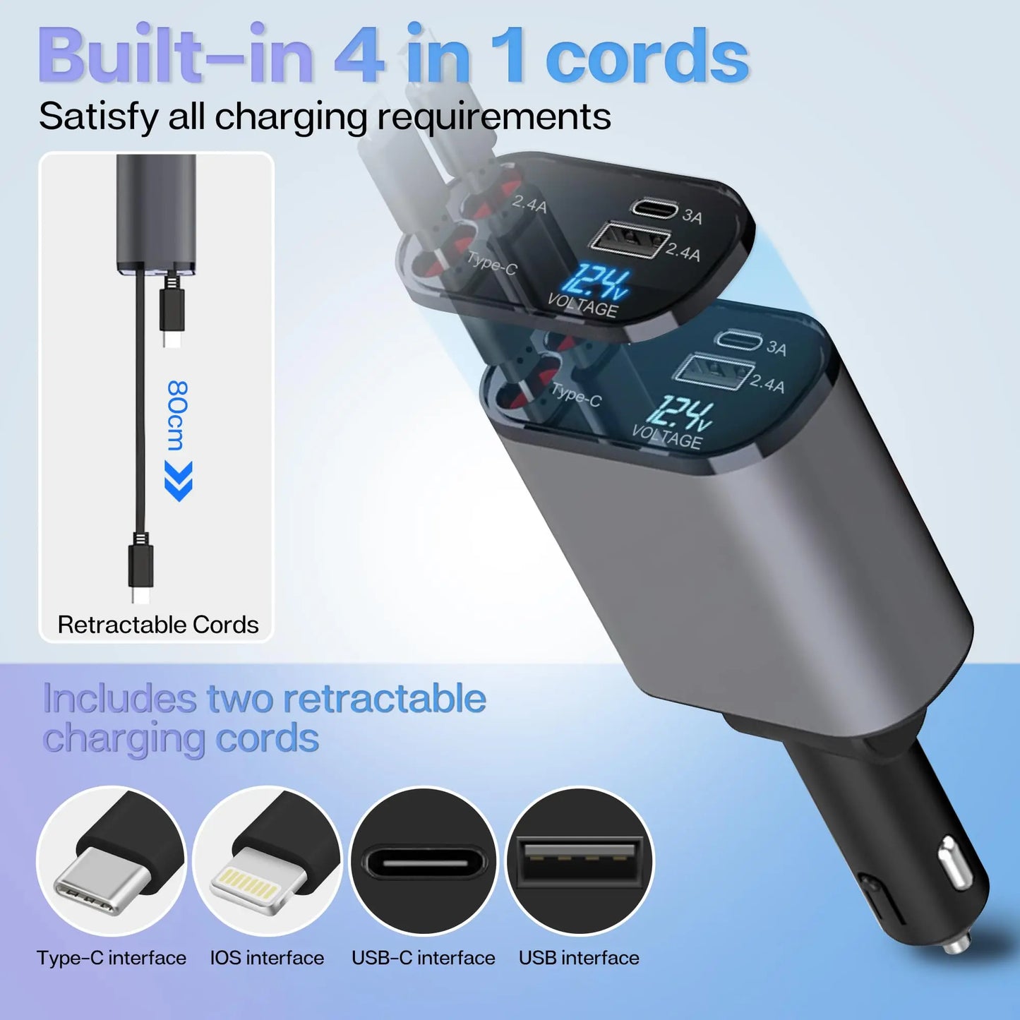 120/66w 4 IN 1 Retractable Car Charger Mobile Phone