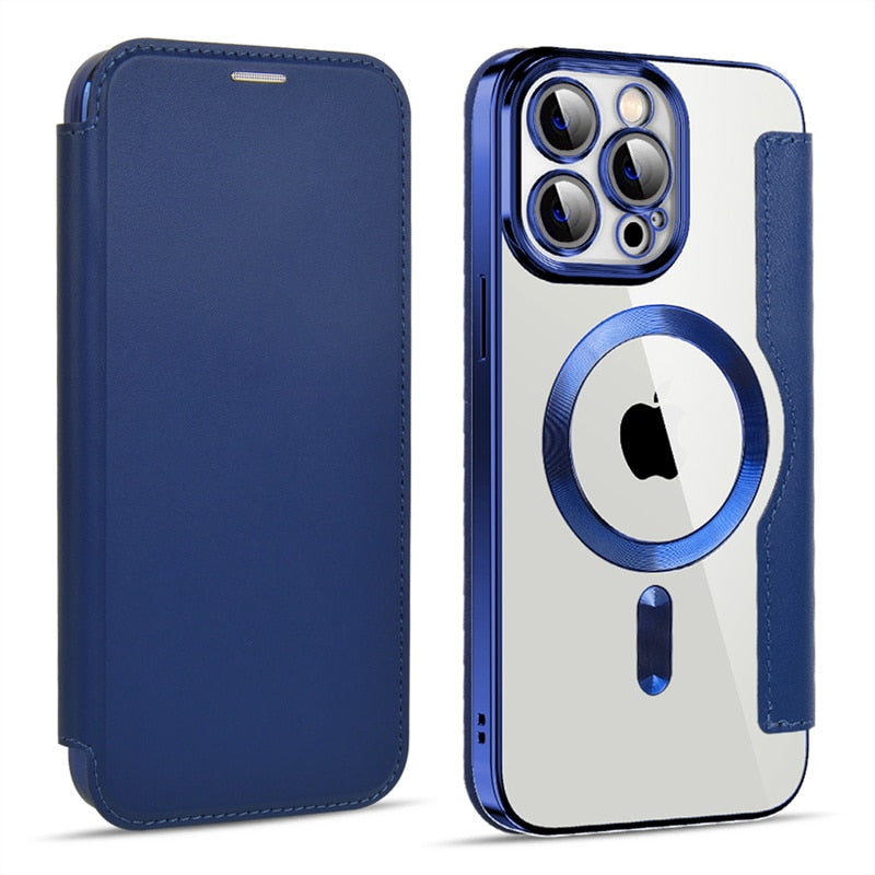 Transparent Electroplated Magnetic Leather Flip Case