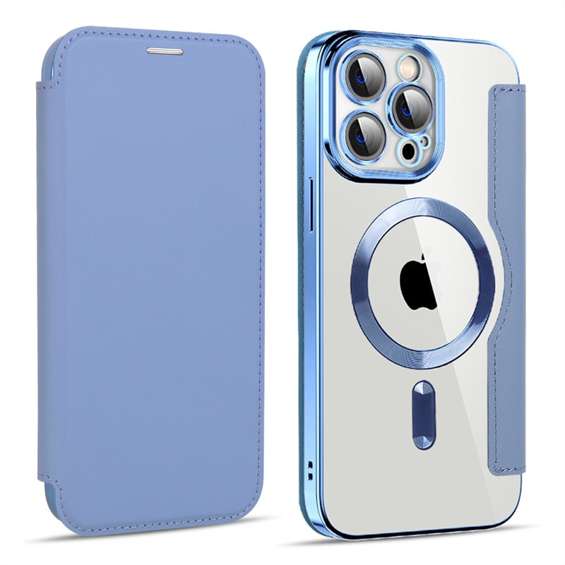 Transparent Electroplated Magnetic Leather Flip Case