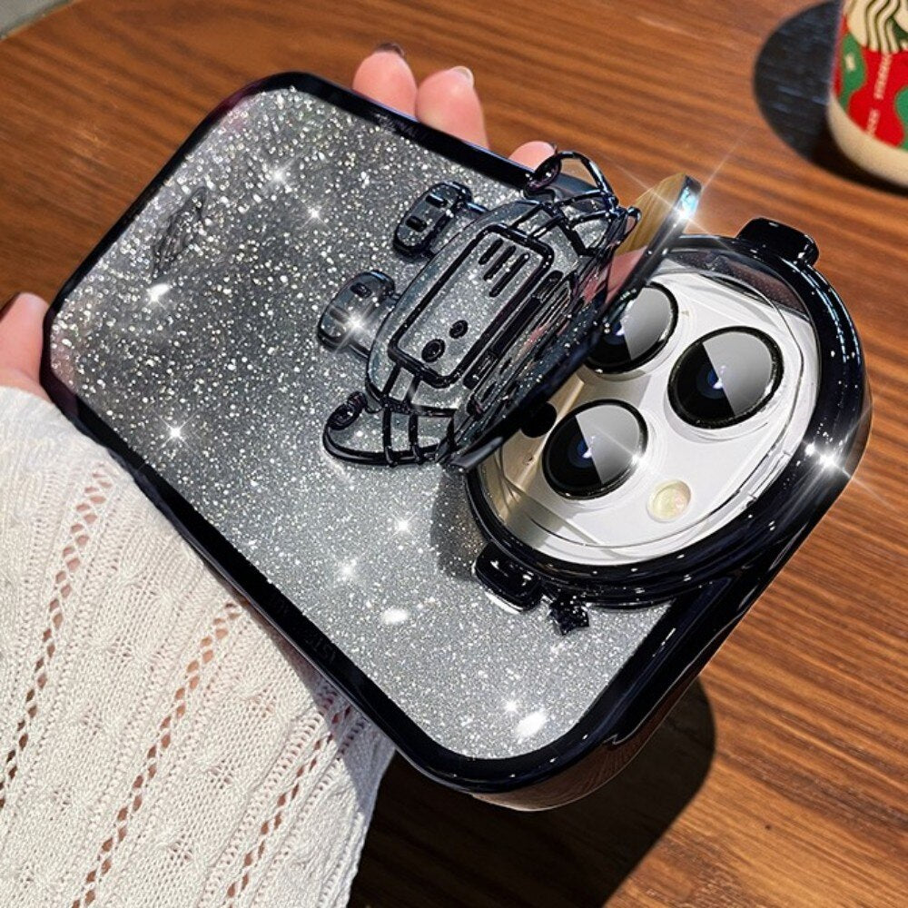 Glitter Astronaut Camera Stand Phone Case For iphone