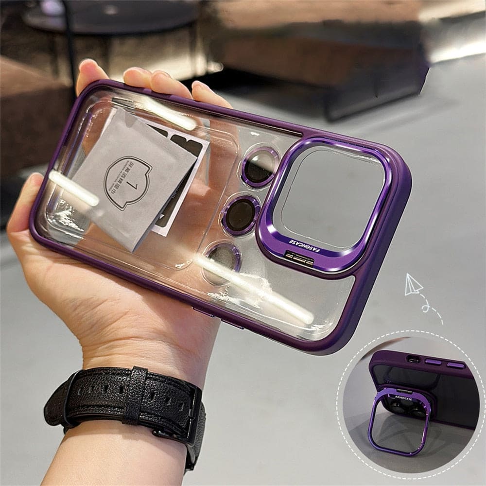 Transparent Cell Phone Holder + Lens Film Combo Cell Phone Case