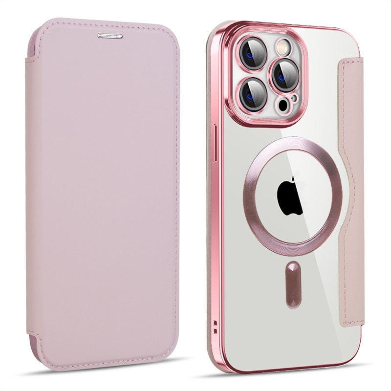 Transparent Electroplated Magnetic Leather Flip Case