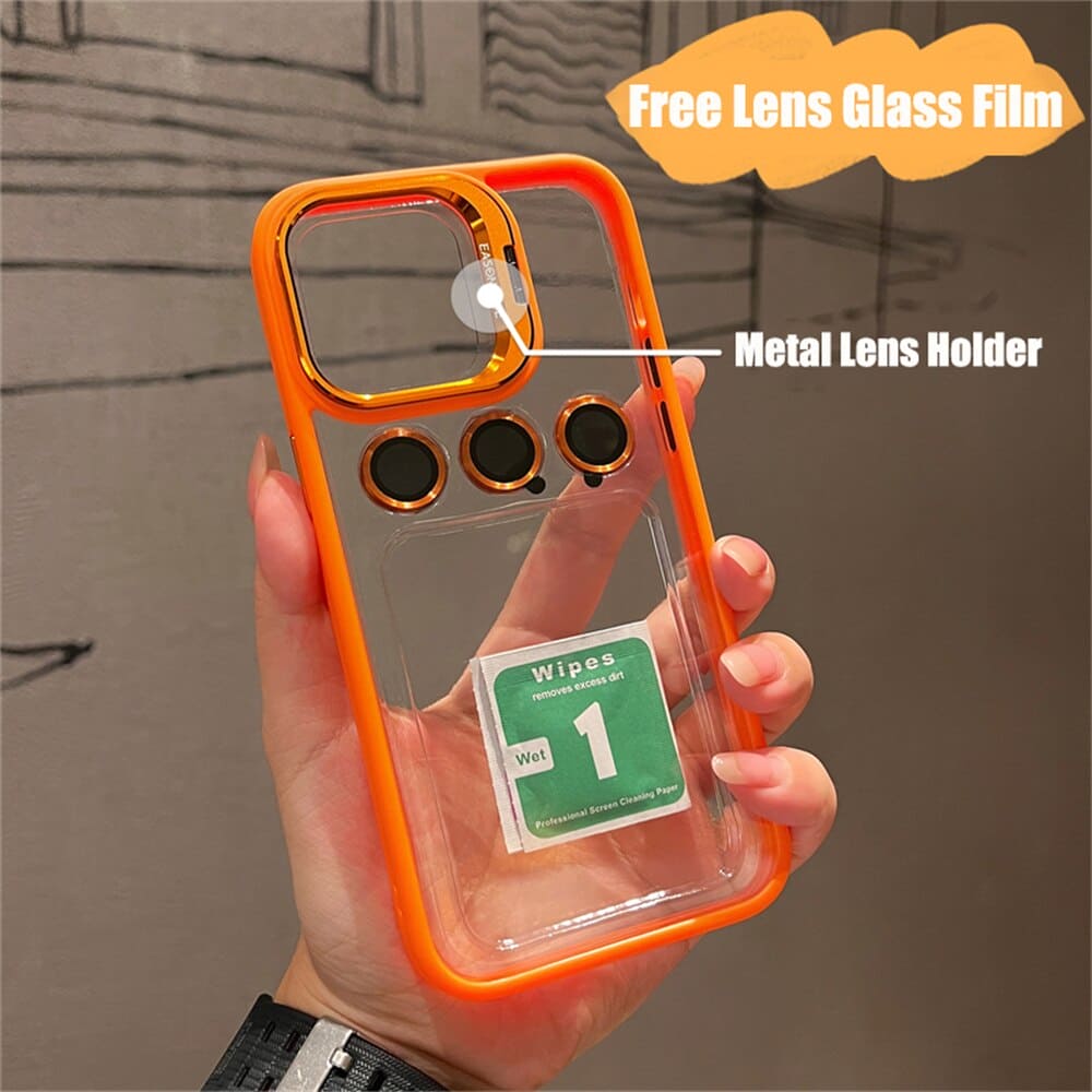Transparent Cell Phone Holder + Lens Film Combo Cell Phone Case