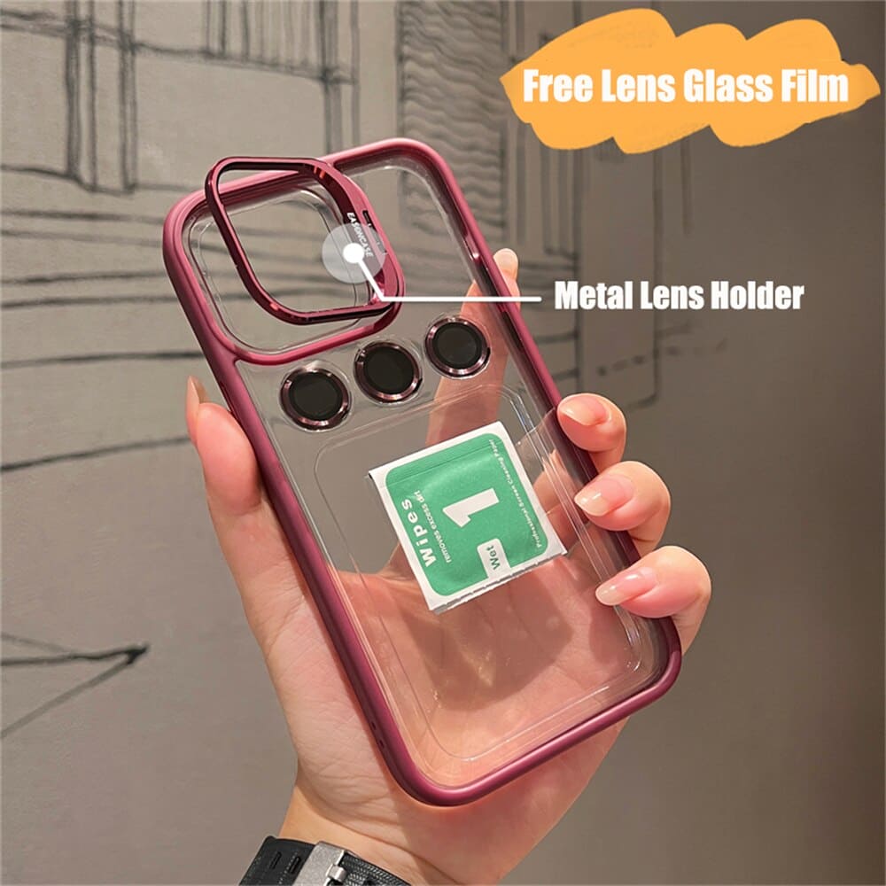 Transparent Cell Phone Holder + Lens Film Combo Cell Phone Case