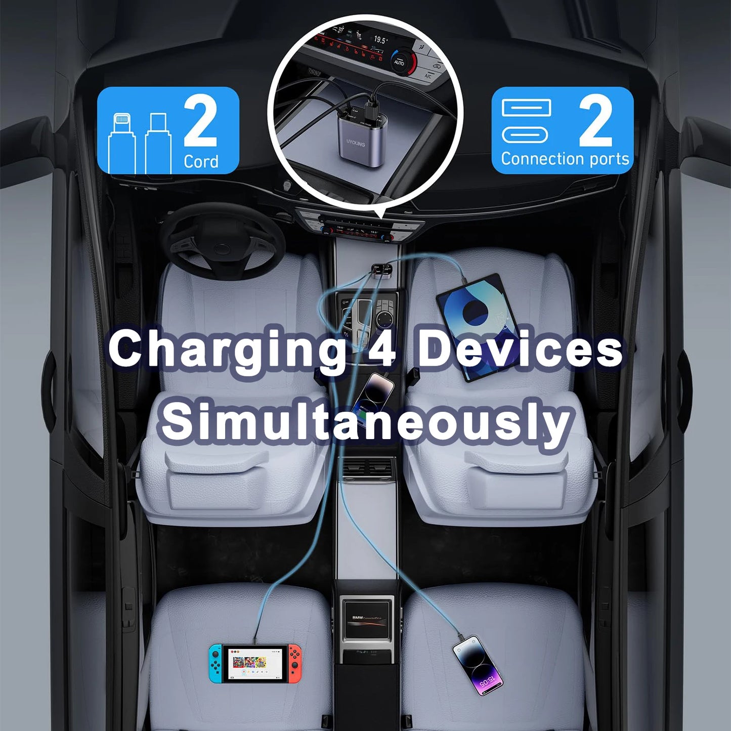 120/66w 4 IN 1 Retractable Car Charger Mobile Phone