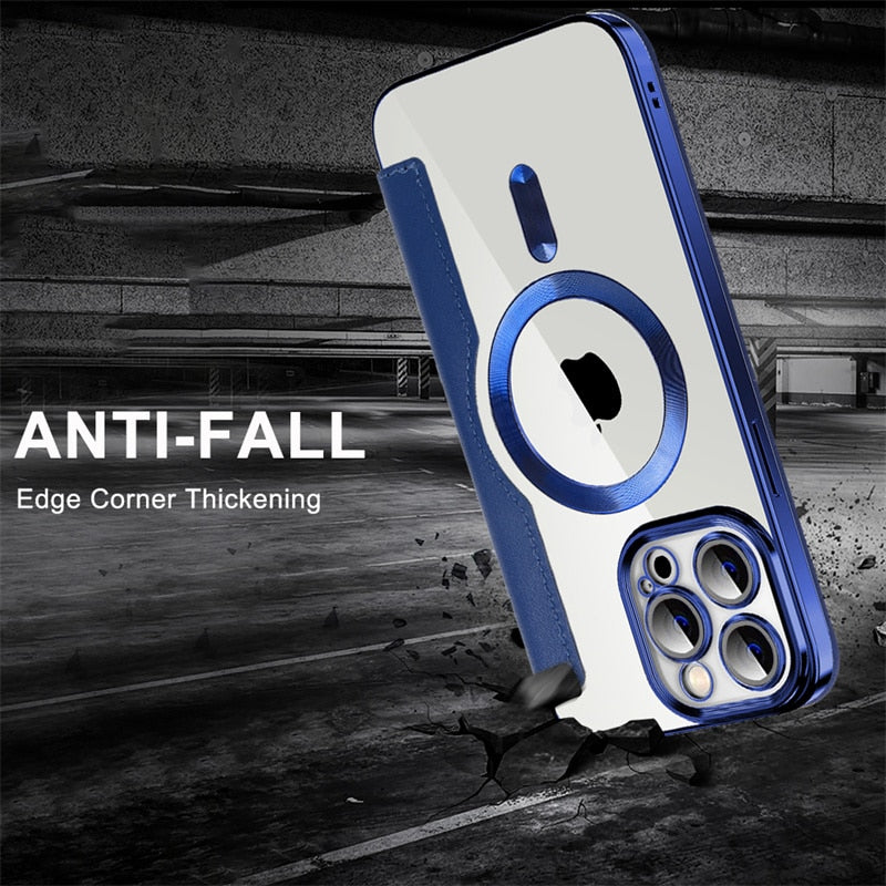 Transparent Electroplated Magnetic Leather Flip Case