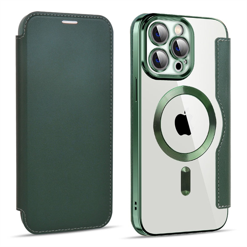 Transparent Electroplated Magnetic Leather Flip Case