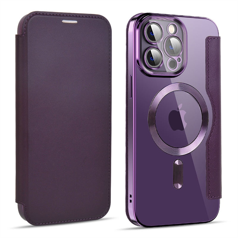Transparent Electroplated Magnetic Leather Flip Case