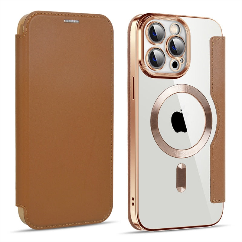 Transparent Electroplated Magnetic Leather Flip Case