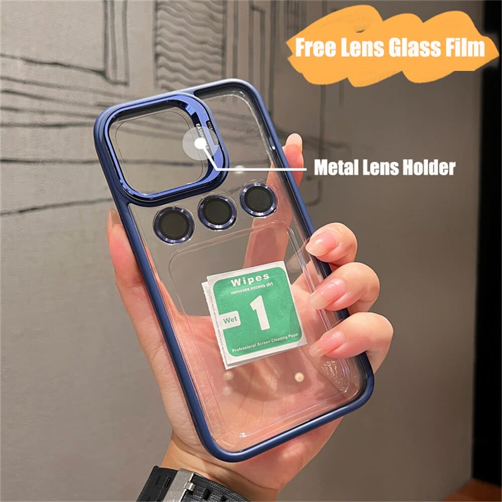Transparent Cell Phone Holder + Lens Film Combo Cell Phone Case