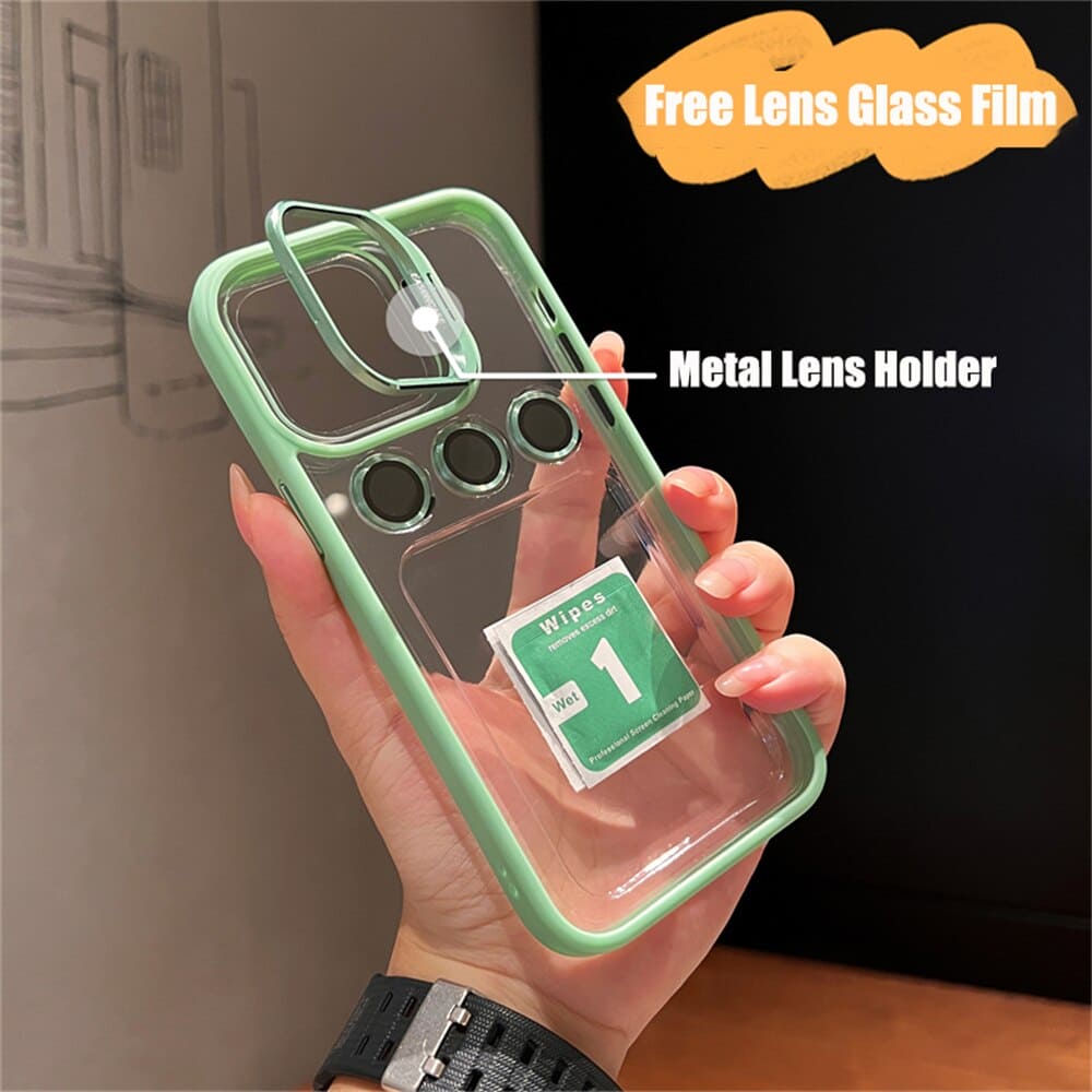 Transparent Cell Phone Holder + Lens Film Combo Cell Phone Case
