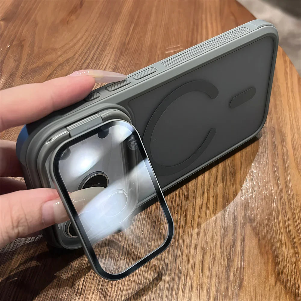 Cás iPhone Leis an gCosaint Lánscáthán agus Tacaíocht Miotailánach Casadh