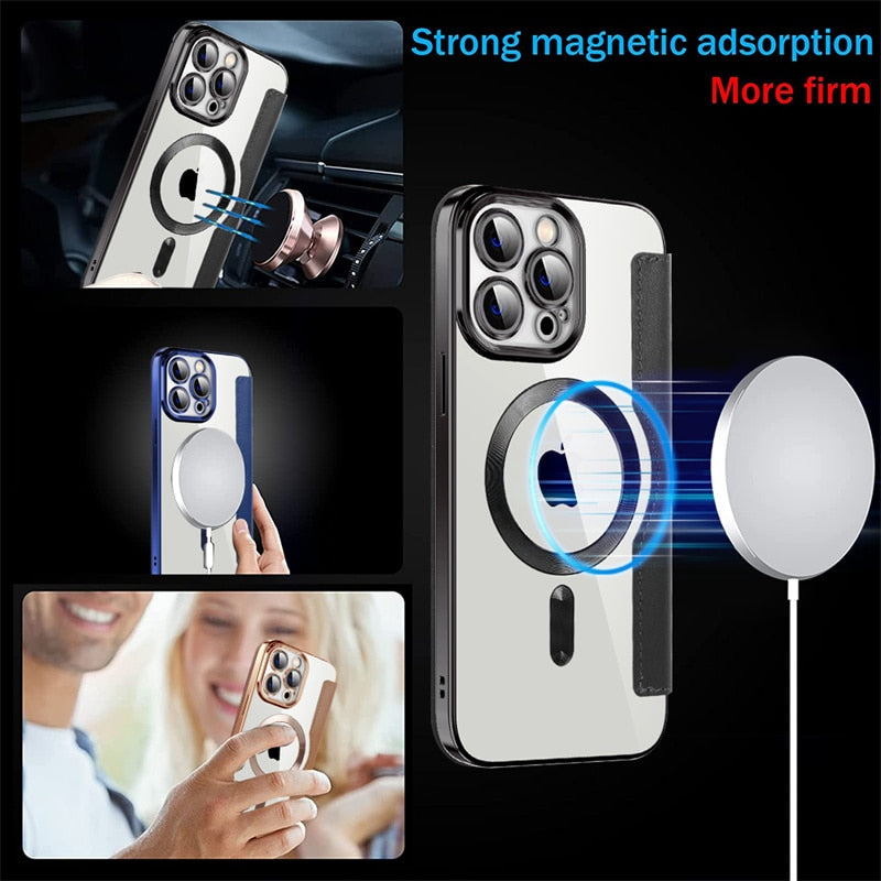 Transparent Electroplated Magnetic Leather Flip Case