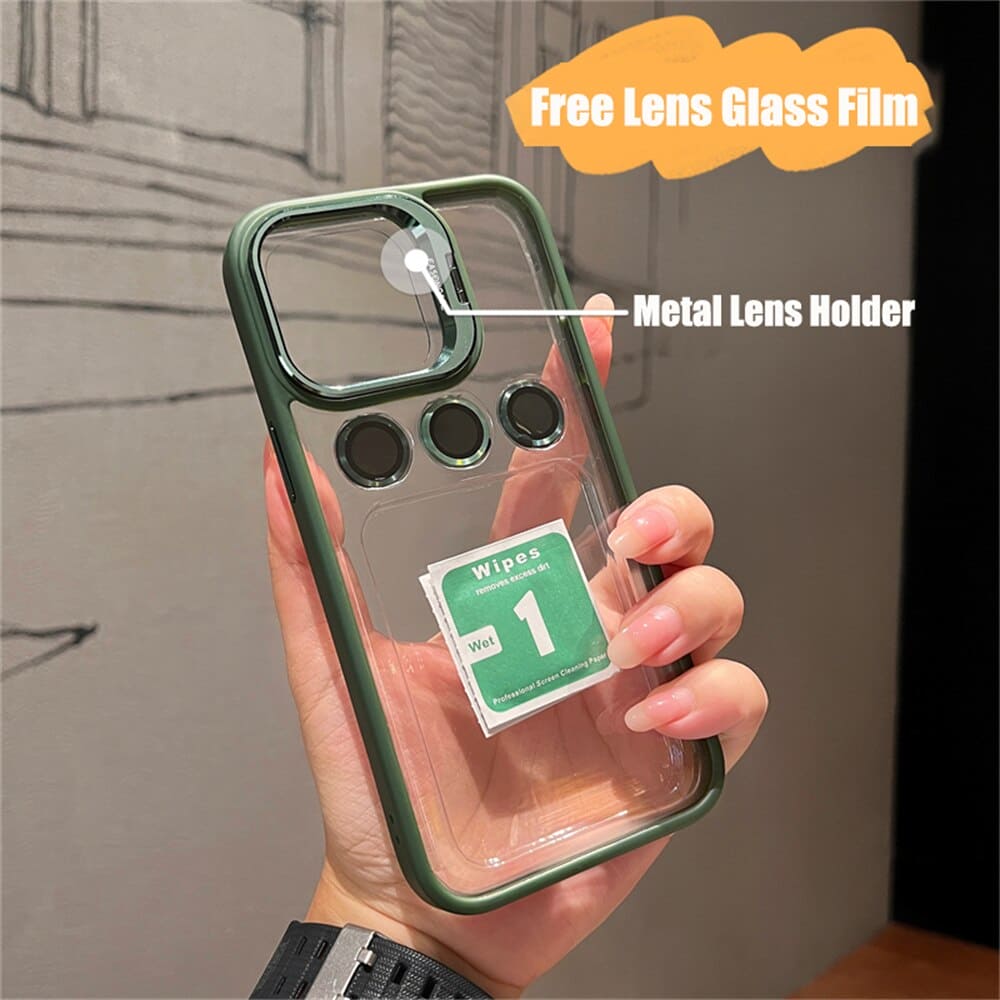 Transparent Cell Phone Holder + Lens Film Combo Cell Phone Case