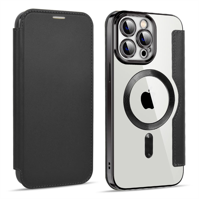 Transparent Electroplated Magnetic Leather Flip Case