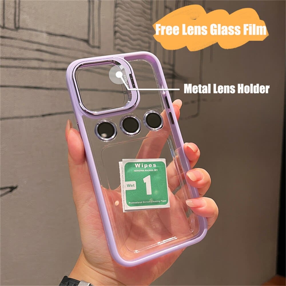 Transparent Cell Phone Holder + Lens Film Combo Cell Phone Case