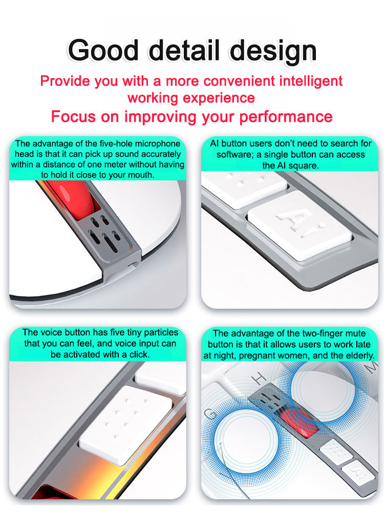 🖱️AI Spraakmuis: Maakt spraak invoer, vertaling of zoeken mogelijk met één klik; verbindt via Bluetooth of USB.