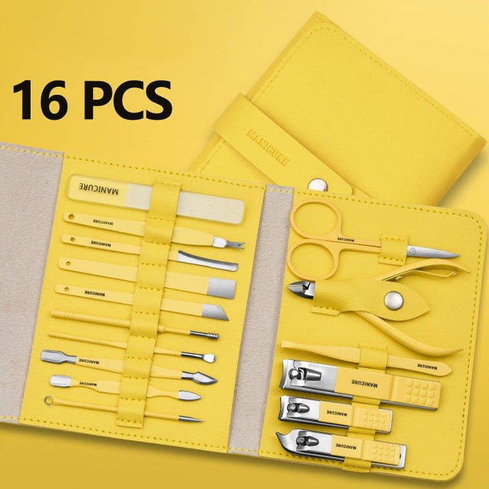 (16pcs/Set) Stainless Steel Nail Clipper Set With Folding Bag Nail Knife Set Scissors Makeup Beauty Tools