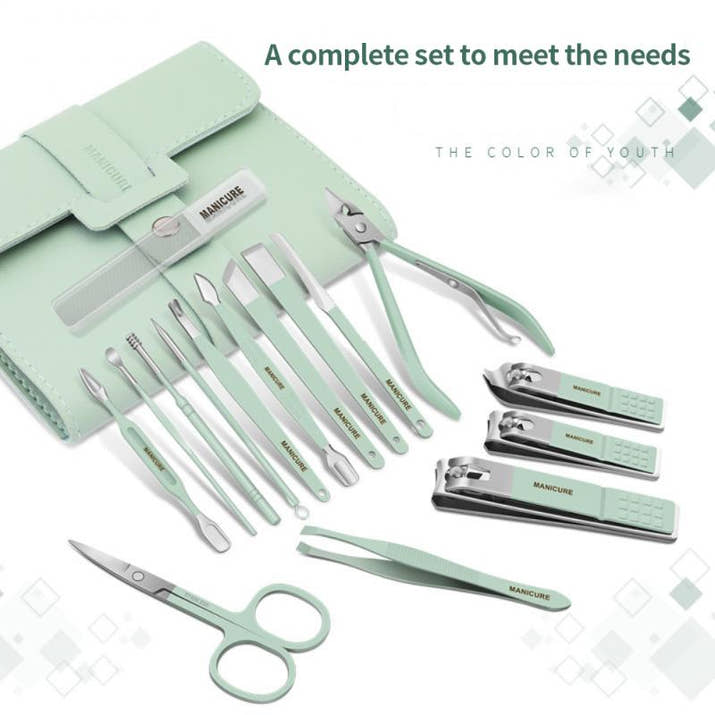(16pcs/Set) Stainless Steel Nail Clipper Set With Folding Bag Nail Knife Set Scissors Makeup Beauty Tools