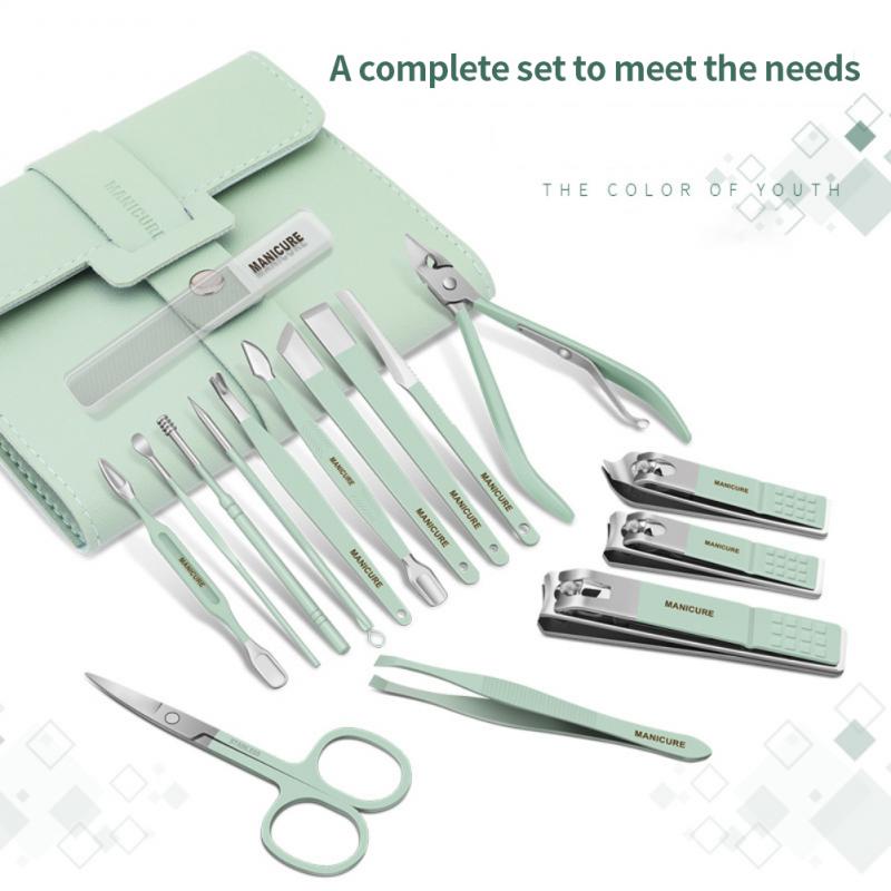 (16pcs/Set) Stainless Steel Nail Clipper Set With Folding Bag Nail Knife Set Scissors Makeup Beauty Tools