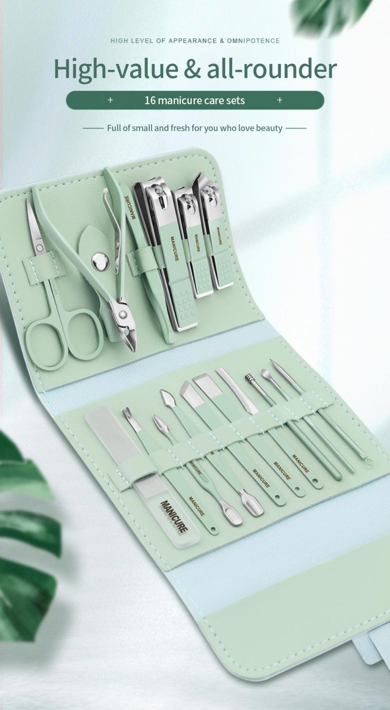 (16pcs/Set) Stainless Steel Nail Clipper Set With Folding Bag Nail Knife Set Scissors Makeup Beauty Tools