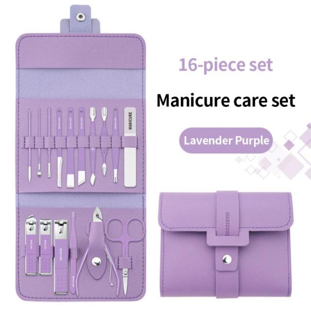 (16pcs/Set) Stainless Steel Nail Clipper Set With Folding Bag Nail Knife Set Scissors Makeup Beauty Tools