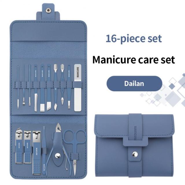(16pcs/Set) Stainless Steel Nail Clipper Set With Folding Bag Nail Knife Set Scissors Makeup Beauty Tools