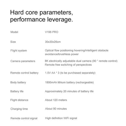 زاهو™ طائرة بدون طيار بكاميرا 8K للكبار، طائرة رباعية التحكم v196 مع العودة التلقائية وتتبع المستخدم