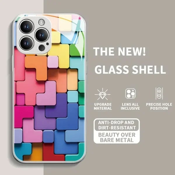 Flat 3D Square Pattern Glass Case for iPhone 15promax case