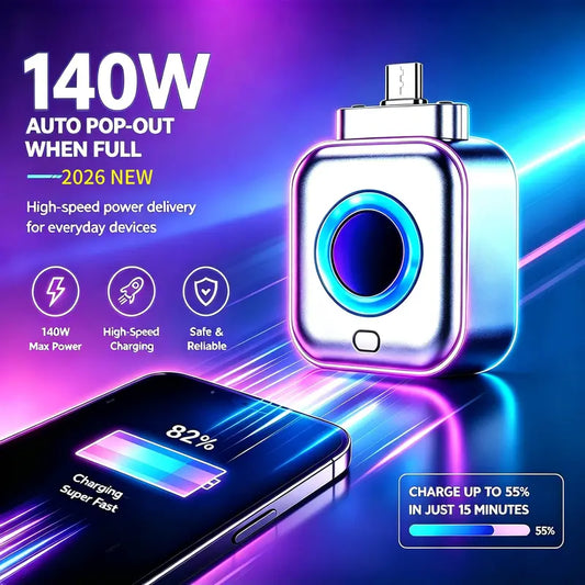 140W USB-C Auto-Disconnect Power Bank with Overcharge Protection