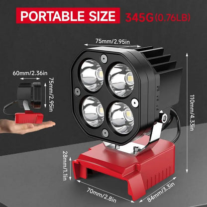 LED-Arbeitsleuchte kompatibel mit Milwaukee 18V-Akku/Dewalt 18V- und 20V-Akku