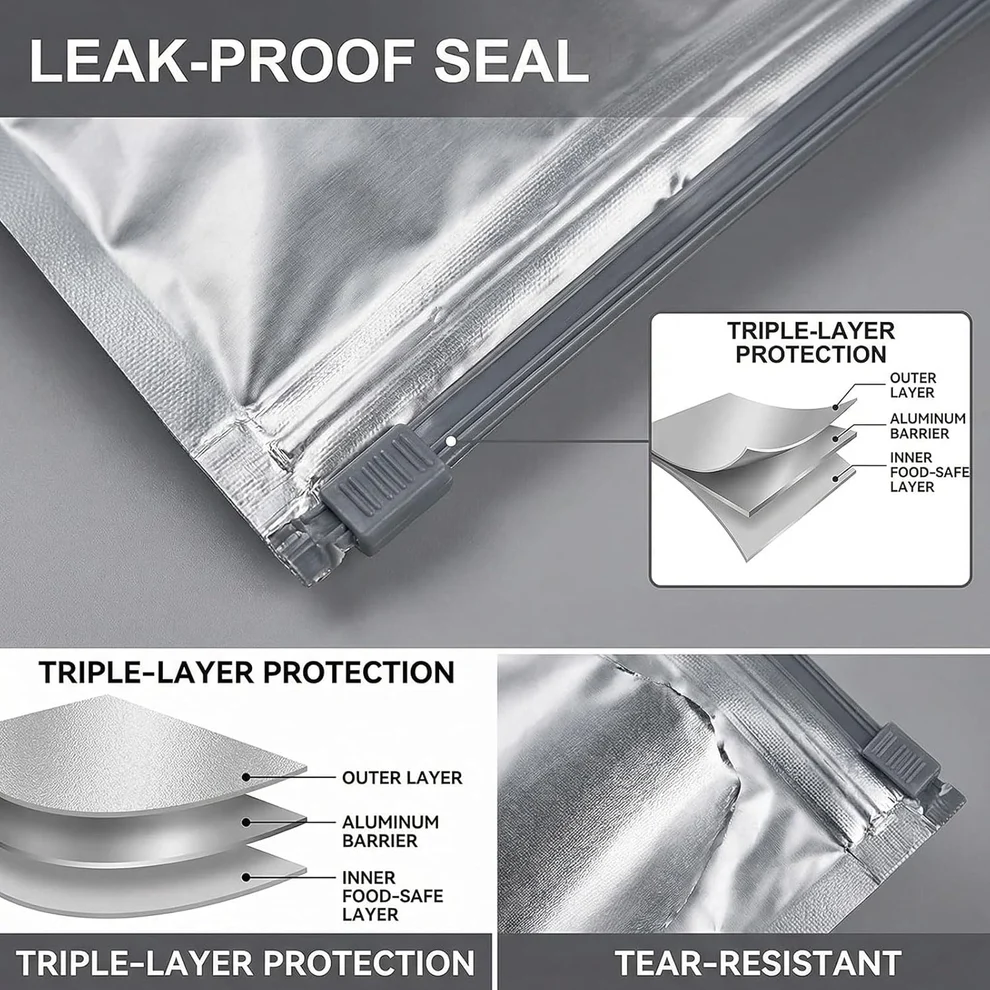 🛡️🥬 Reusable thickened upright aluminum foil sealing storage bags with label