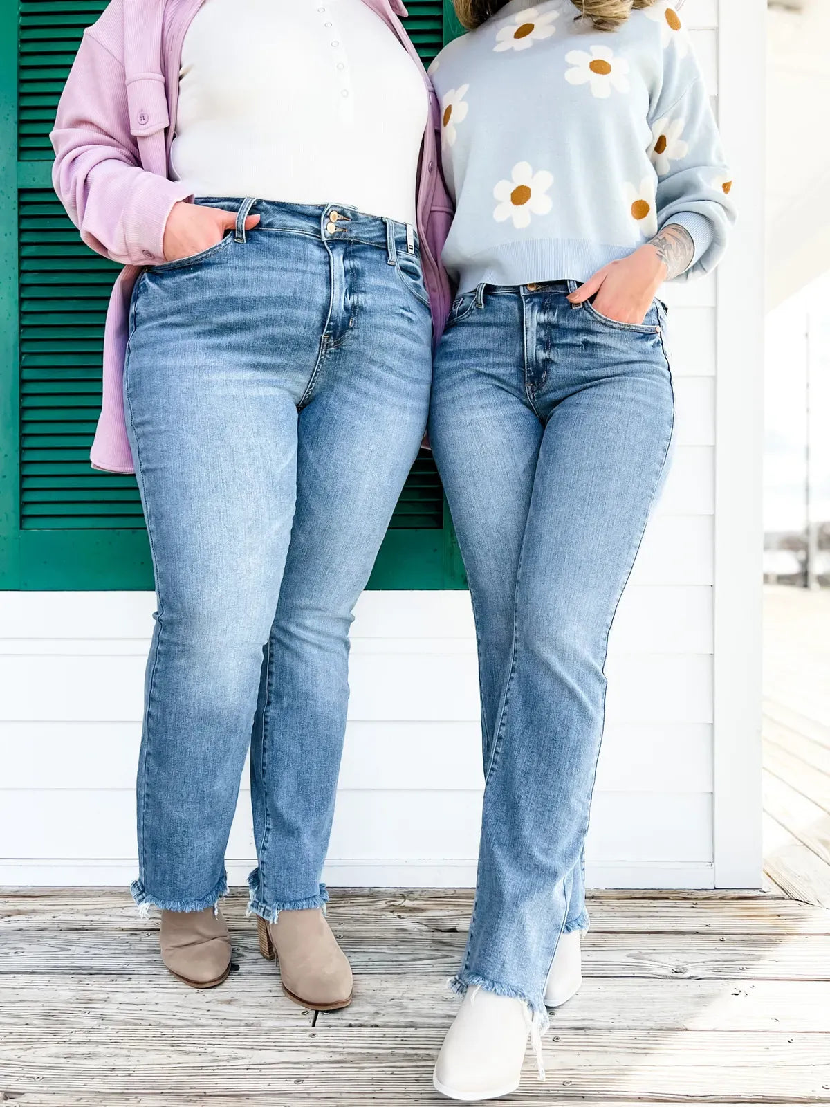 Vintage spijkerbroek met dubbele knoop en rafelige zoom, uitlopende pijpen (Koop 2, gratis verzending)