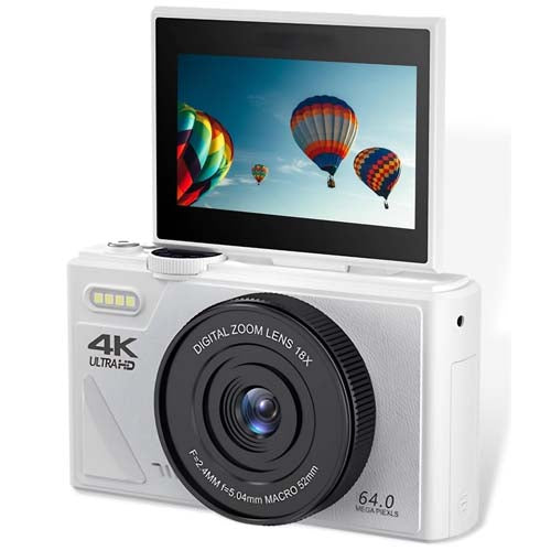 UHD 4K 64MP, Digital Camera with Flip Screen LCD