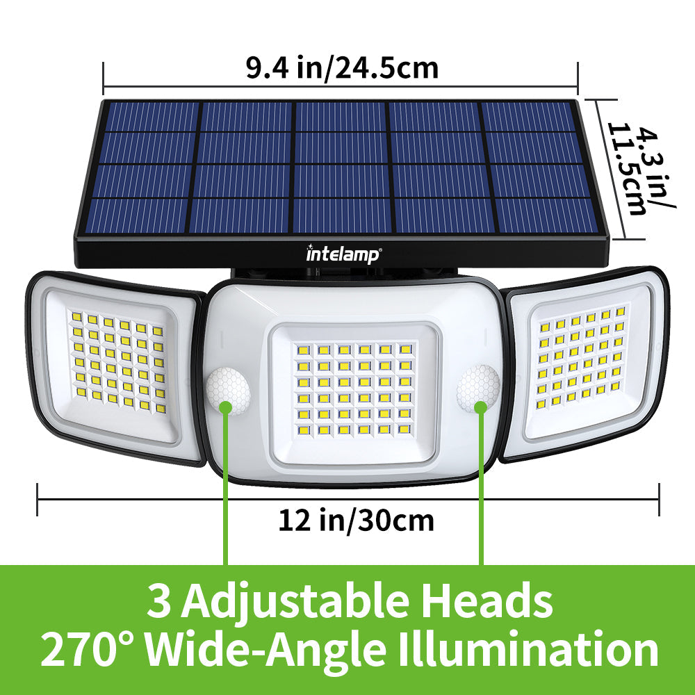 Zaho® 3-Head Outdoor Solar Motion Sensor Light with Remote Control