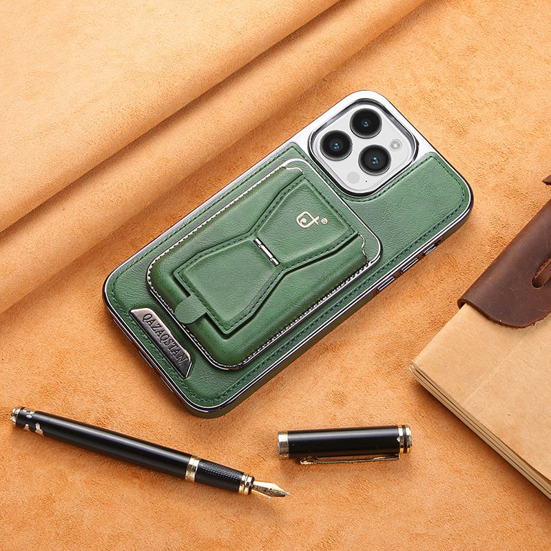 Luxury leather iPhone case with removable magnetic tape