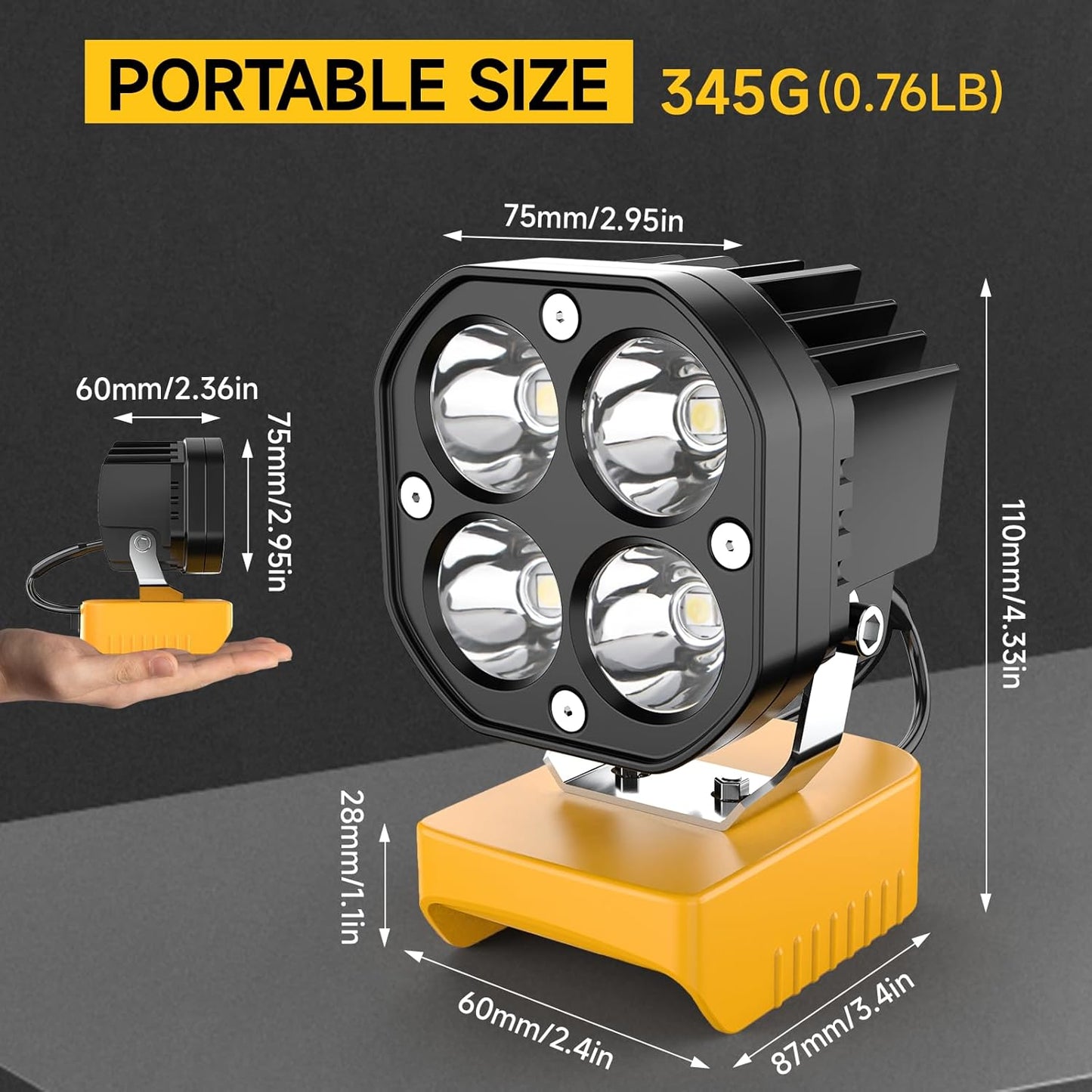LED-Arbeitsleuchte kompatibel mit Milwaukee 18V-Akku/Dewalt 18V- und 20V-Akku