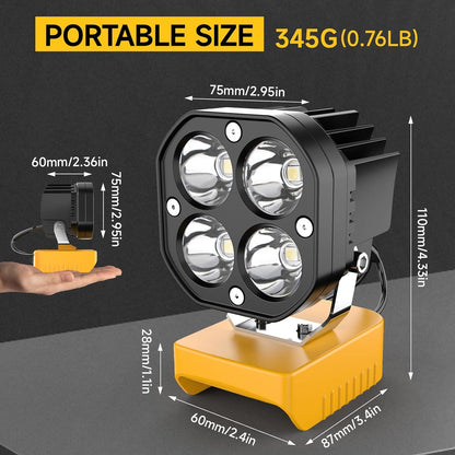 LED-Arbeitsleuchte kompatibel mit Milwaukee 18V-Akku/Dewalt 18V- und 20V-Akku