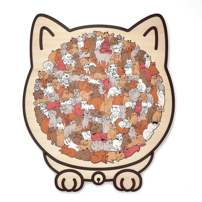 135-Piece Morandi-Colored Cat Shaped Wooden Jigsaw Puzzle