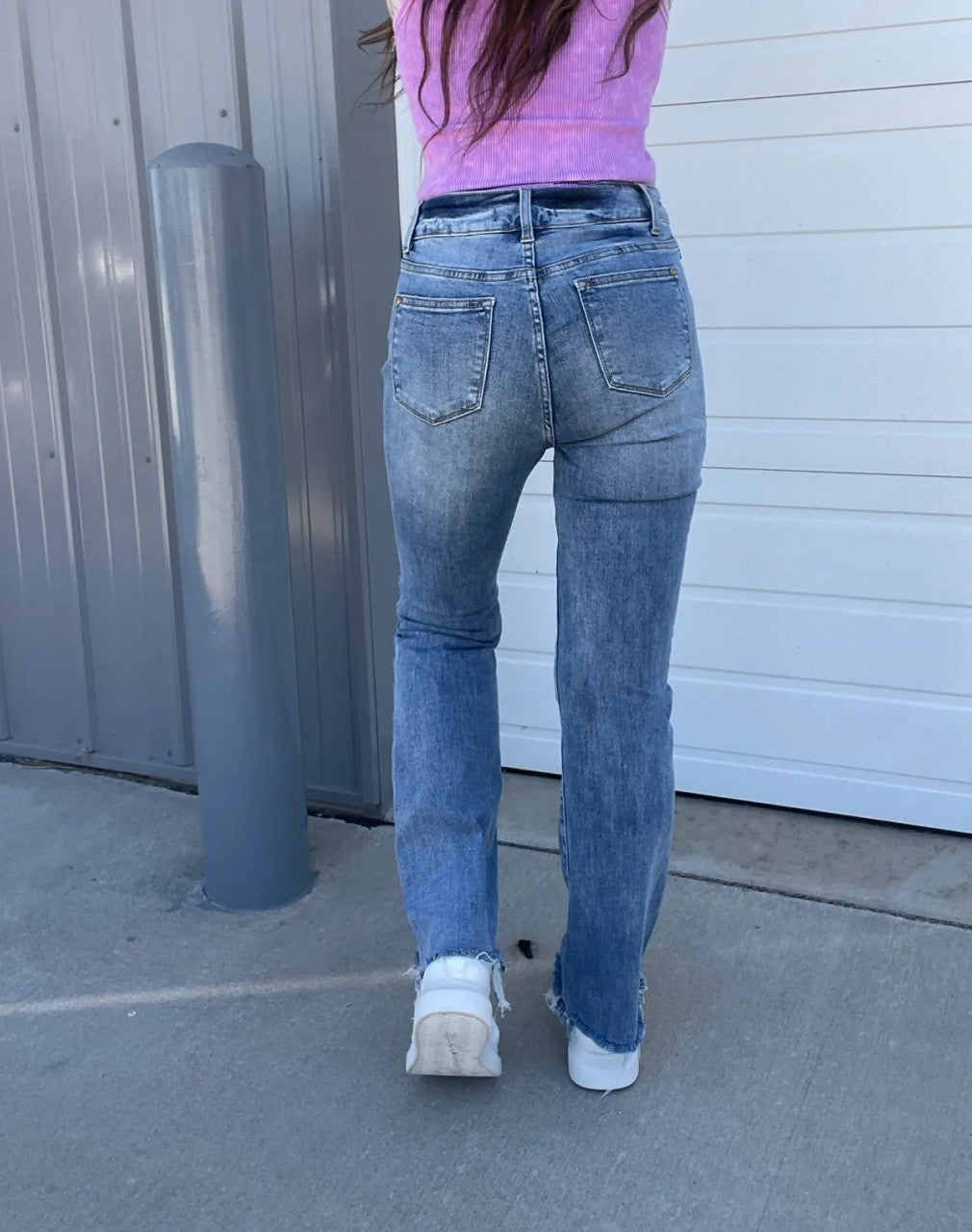 Vintage spijkerbroek met dubbele knoop en rafelige zoom, uitlopende pijpen (Koop 2, gratis verzending)